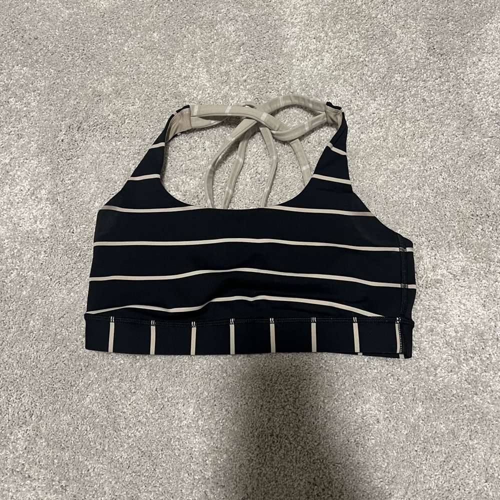 Lululemon Athletica Black and Cream Striped Sports Bra